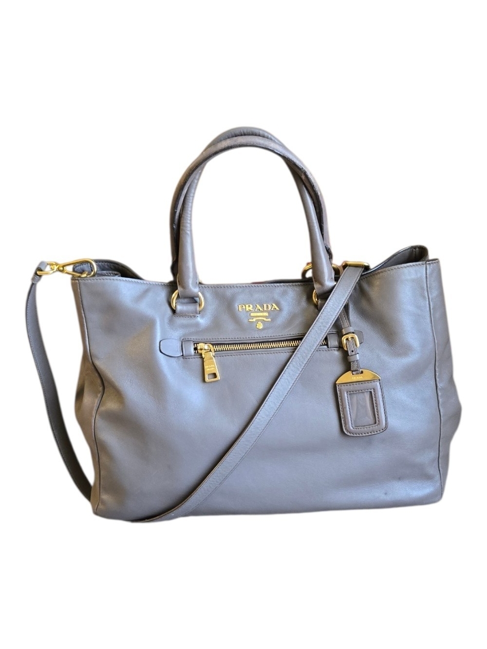 Prada Taupe Leather Shopper Tote with Detachable Strap